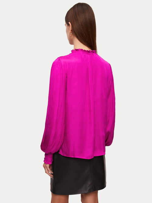 Recycled Satin Long Sleeve Top | Pink