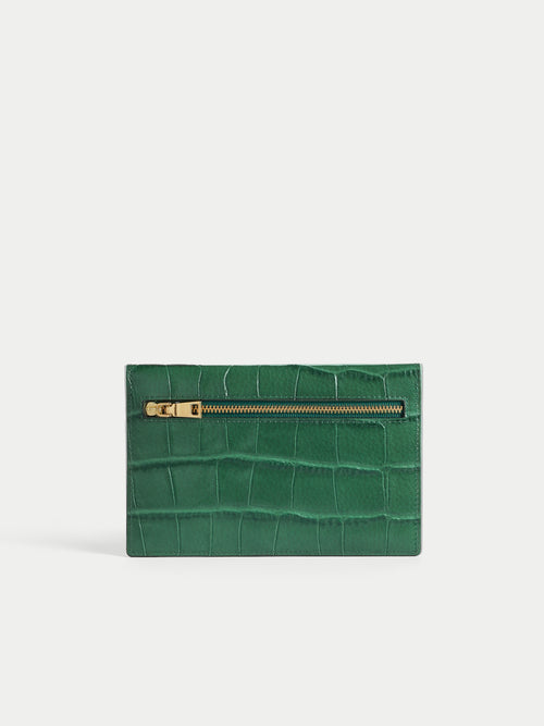 Mia Croc Leather Pouch | Green