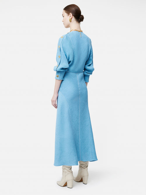 Button Detail Crepe Midi Dress | Blue