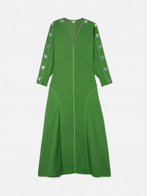 Button Detail Crepe Midi Dress | Green
