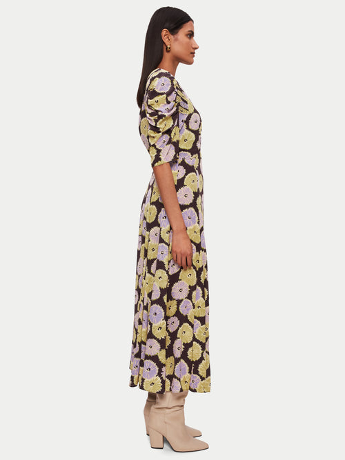 Dandelion Floral Midi Dress | Brown
