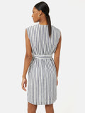 Linen Stripe Wrap Dress | Blue