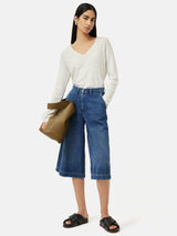 Linen Cotton V Neck Jumper | Ivory