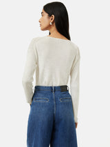 Linen Cotton V Neck Jumper | Ivory