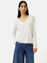 Linen Cotton V Neck Jumper | Ivory