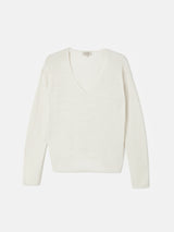 Linen Cotton V Neck Jumper | Ivory