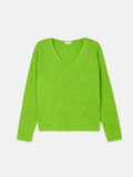Linen Cotton V Neck Jumper | Green