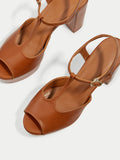 T Bar Platform Leather Sandal | Tan