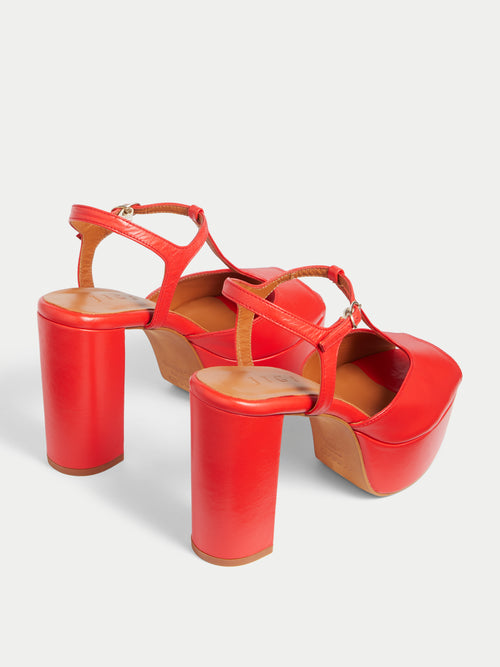 T Bar Platform Leather Sandal | Red