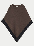 Wool Cashmere Border Poncho | Brown