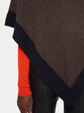Wool Cashmere Border Poncho | Brown