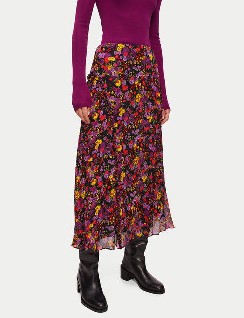 Wild Meadow Crinkle Midi Skirt | Purple