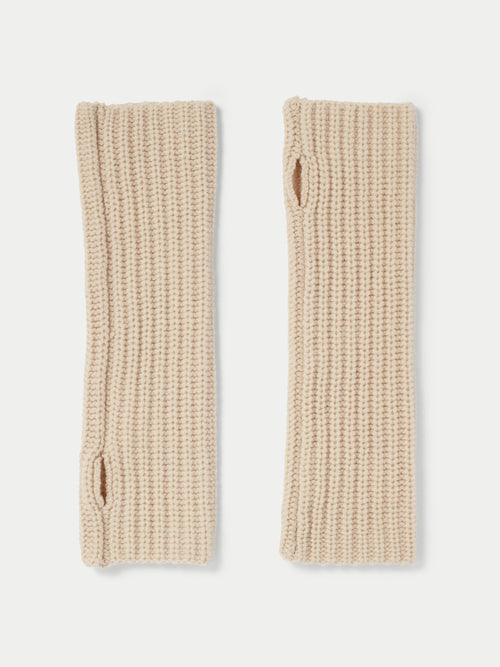 Wool Rib Long Mittens | Cream