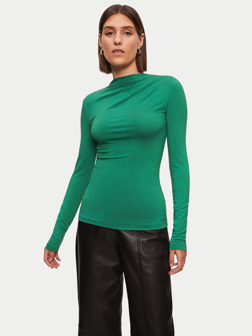 Pleat Long Sleeve Jersey Top | Green