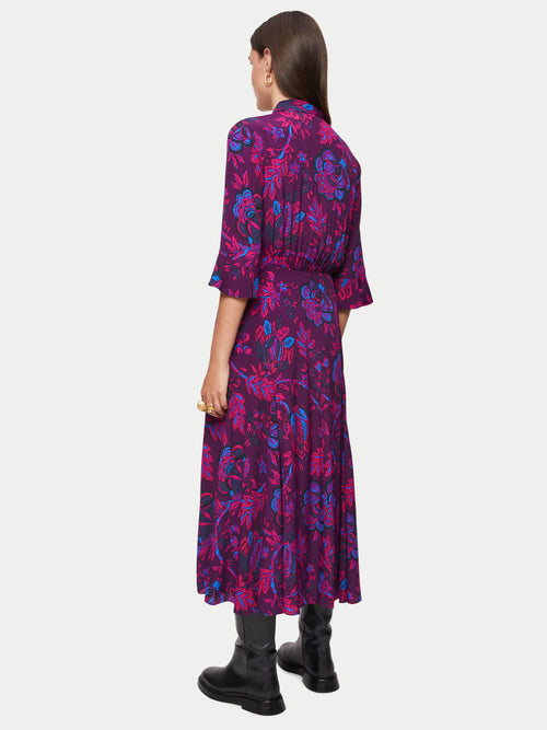 Fluid Twill Rose Brocade Dress | Purple