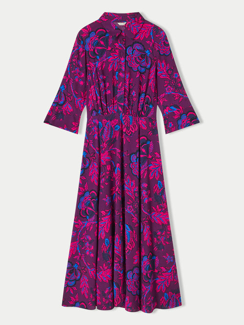 Fluid Twill Rose Brocade Dress | Purple