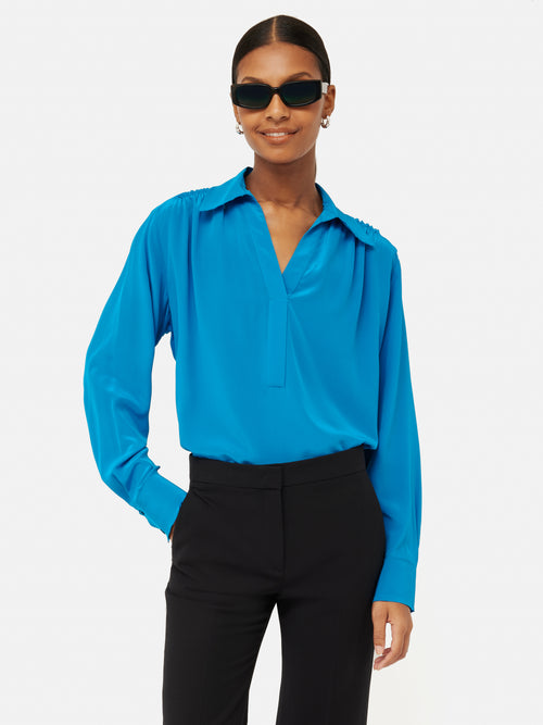 Silk Long Sleeve Blouse | Blue