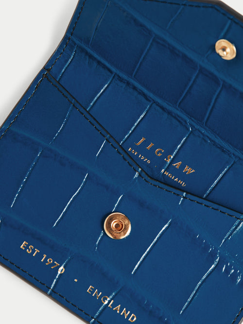 Mille Croc Leather Card Holder | Blue