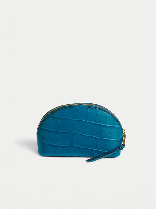 Croc Leather Cosmetic Pouch | Blue