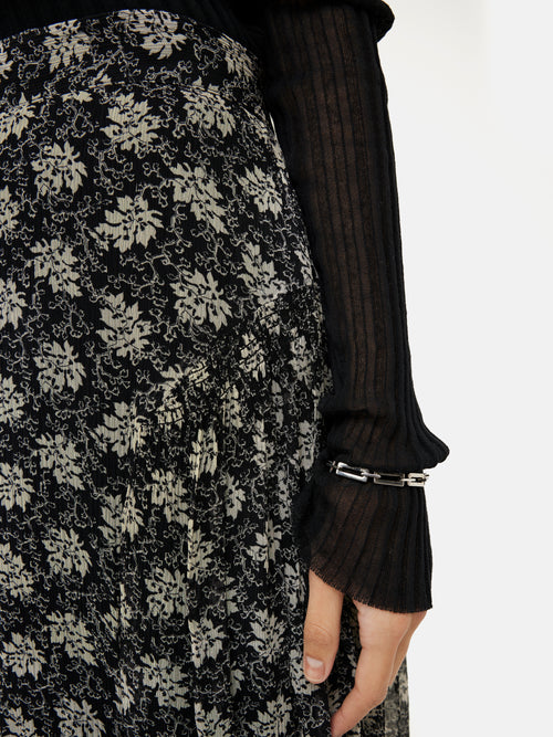 Block Leaf Crinkle Maxi Skirt | Black