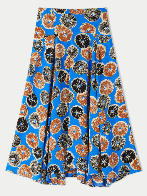 Dandelion Floral Midi Skirt | Blue
