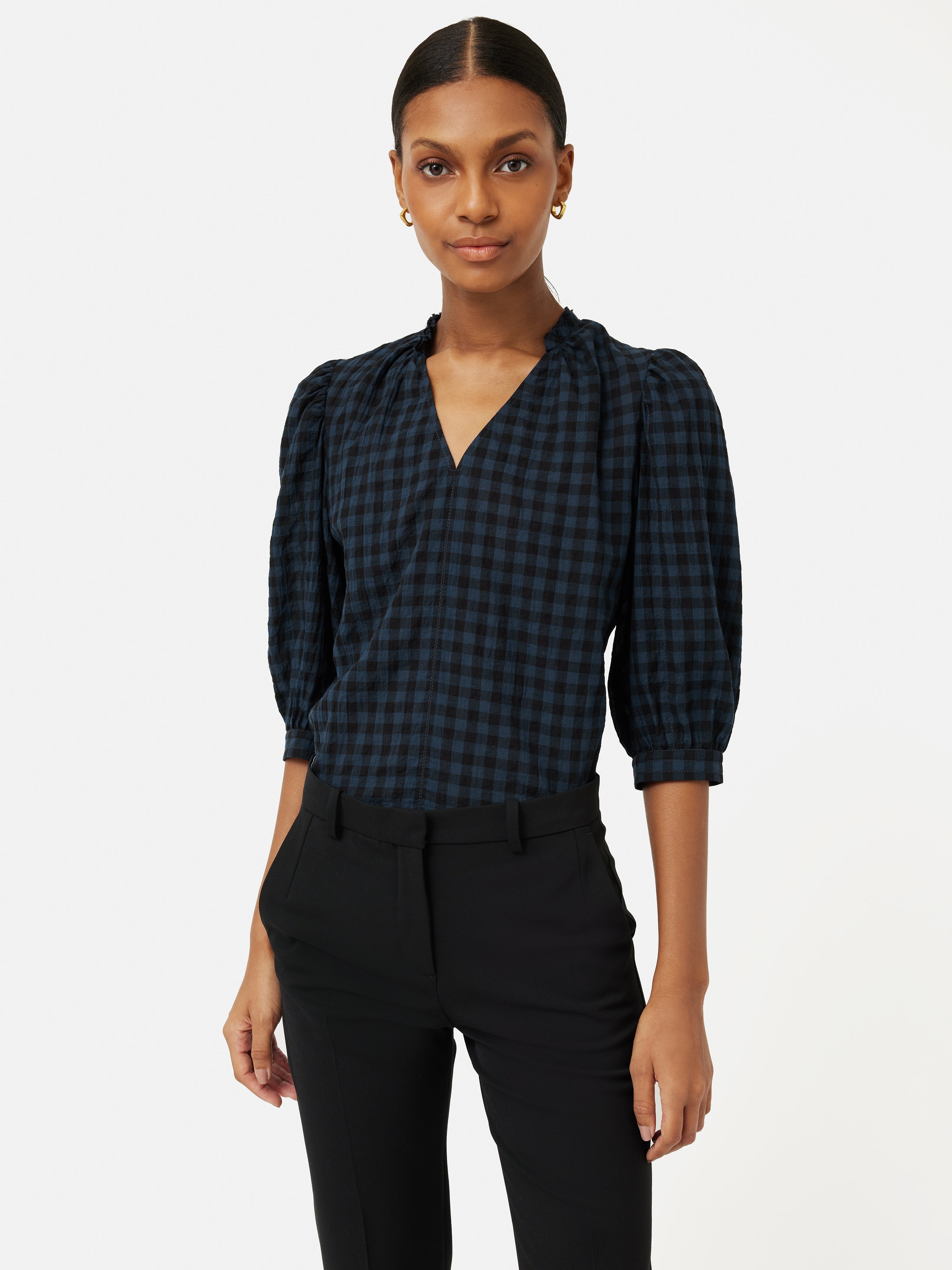 Cotton Gingham Cicelly Top | Navy – Jigsaw