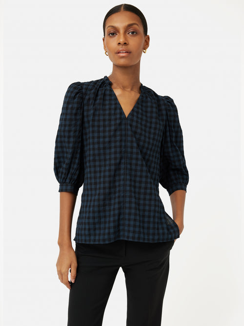 Cotton Gingham Cicelly Top | Navy