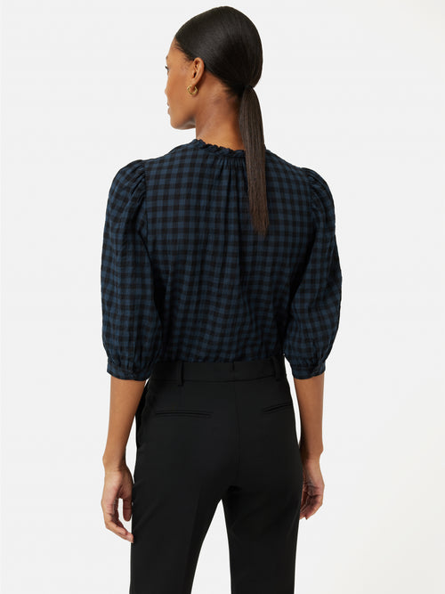 Cotton Gingham Cicelly Top | Navy