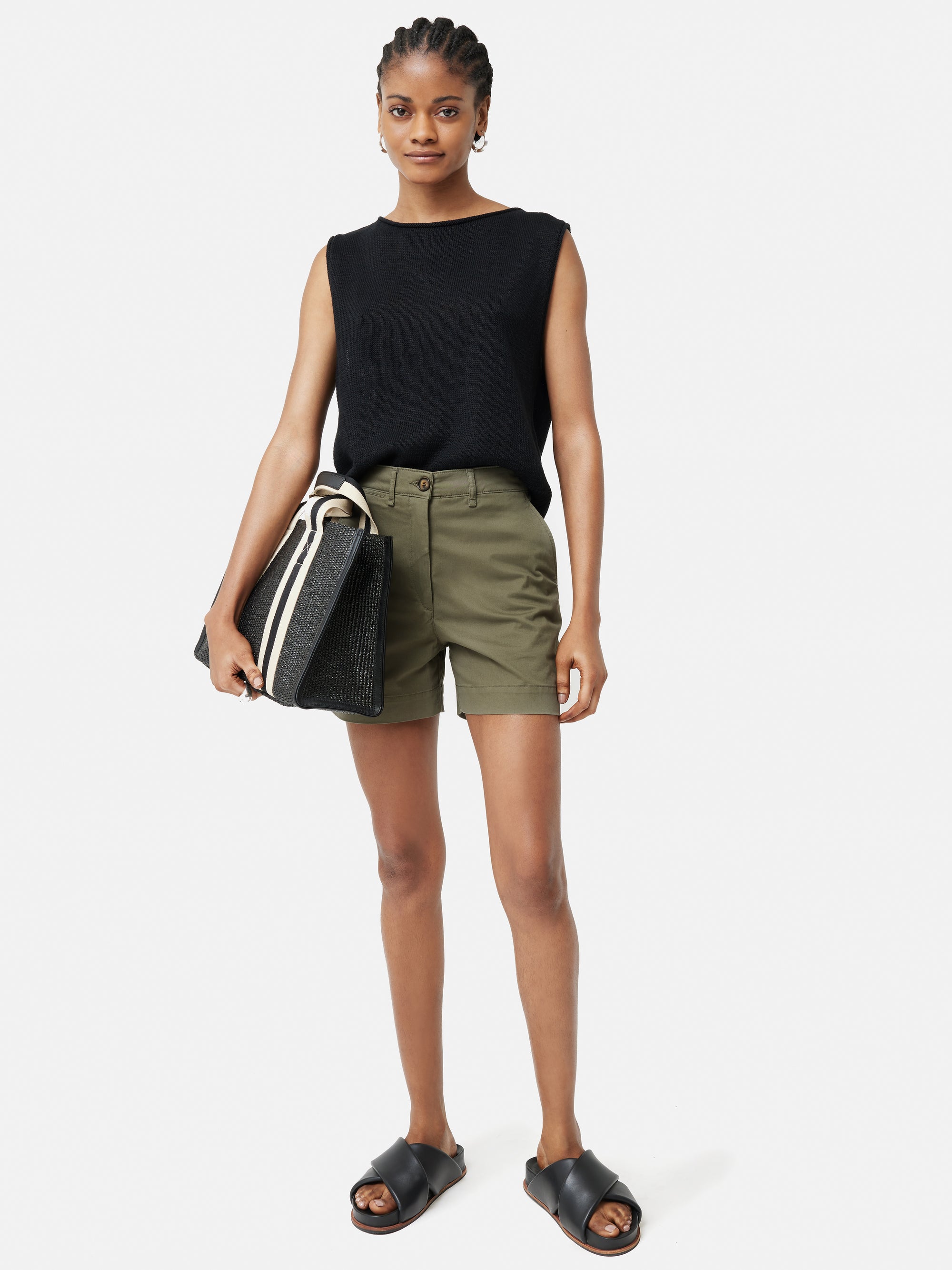 Chiara Cotton Shorts Dark Olive + Sunny Lime