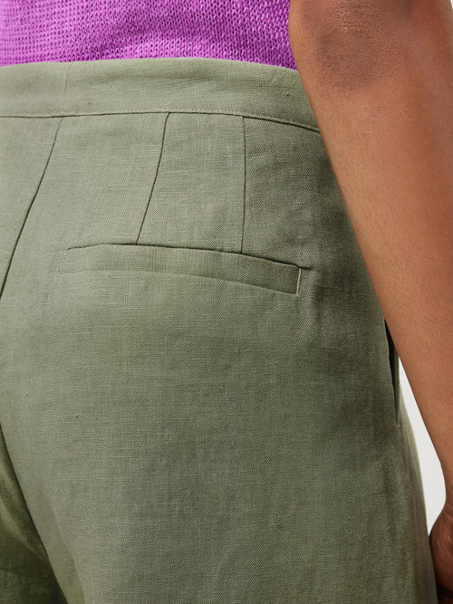 Linen Pleat Front Trouser | Khaki