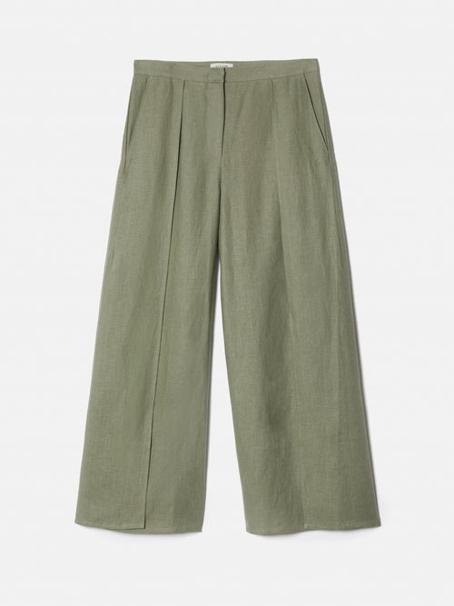 Linen Pleat Front Trouser | Khaki