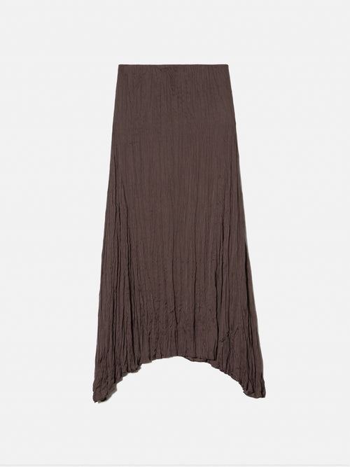 Satin Crinkle Midi Skirt | Brown
