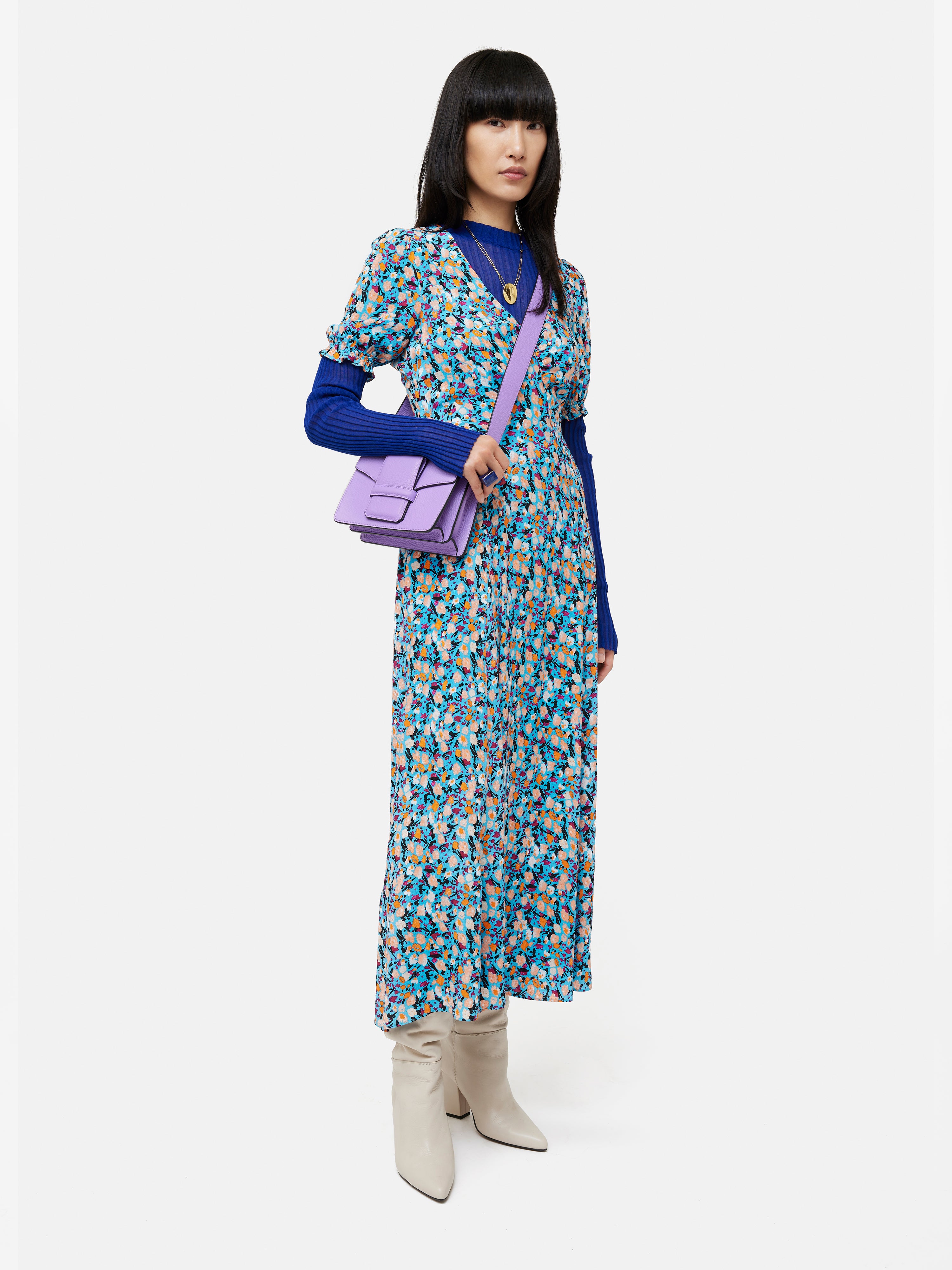 Carnation Midi Tea Dress | Blue – Jigsaw