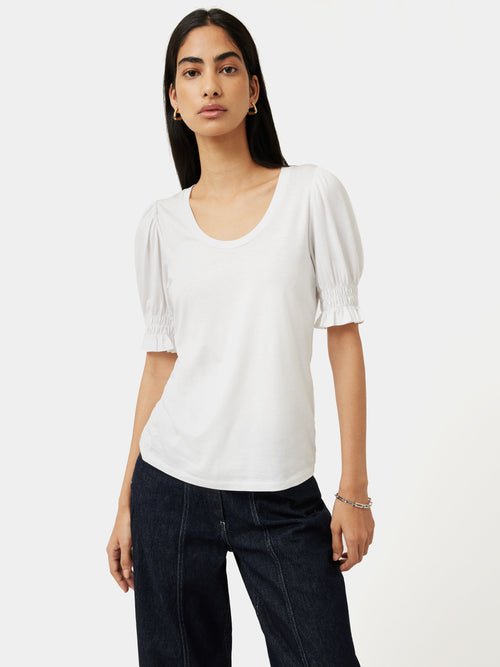Ruched Sleeve Jersey Top | White