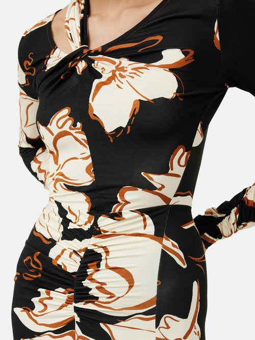 Leaf Outline Jersey Dress | Multi