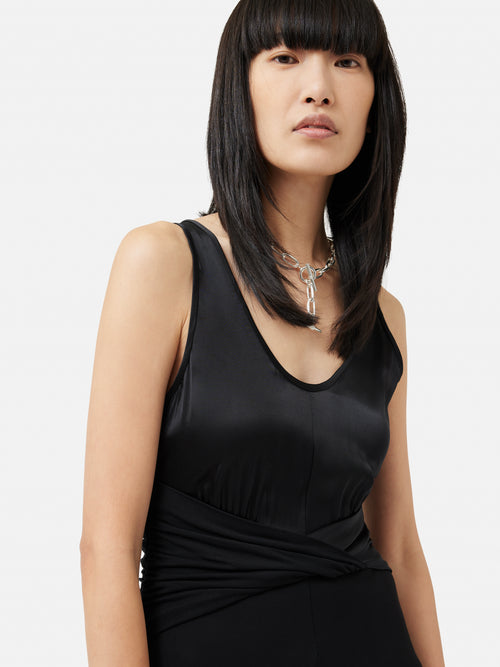 Jersey Silk Front Twist Dress | Black