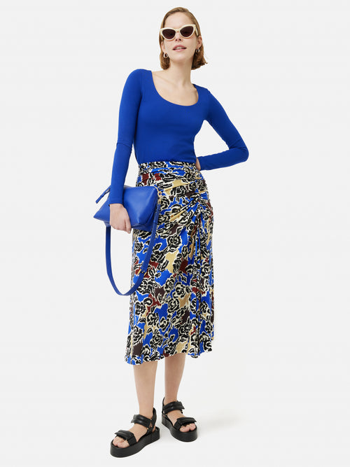 Brushed Rose Jersey Skirt | Blue