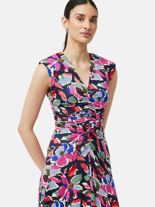 Graphic Pansy Jersey Dress | Multi