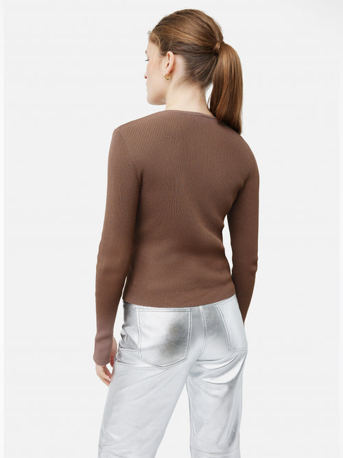 Cropped Crew Neck Cardigan | Brown