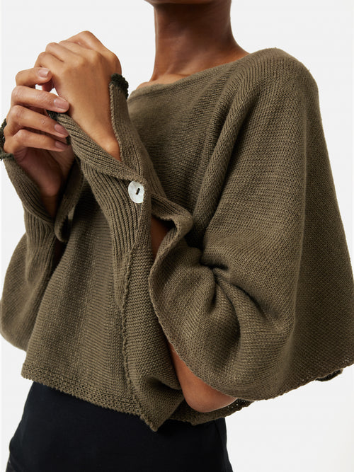 Pure Linen Poncho Sweater | Khaki