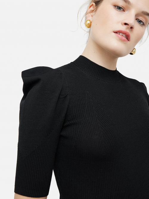 Puff Sleeve Knitted Top | Black