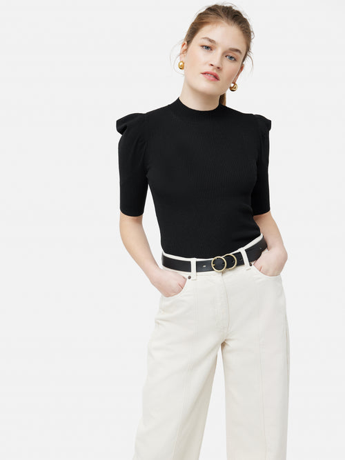 Puff Sleeve Knitted Top | Black