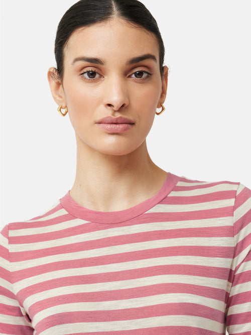 Cotton Slub Stripe Long Sleeve Tee | Pink