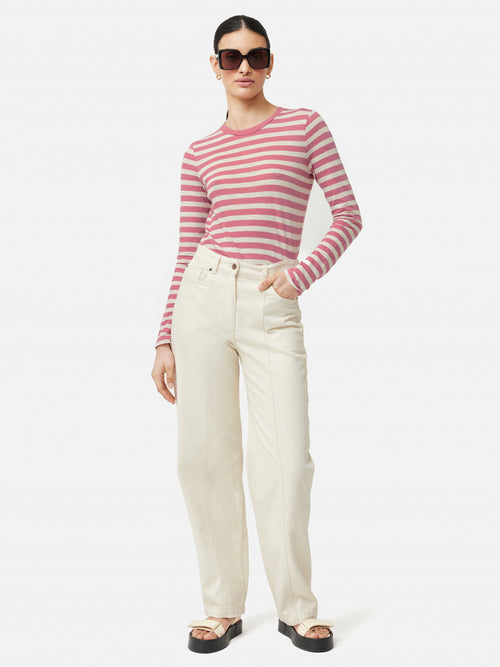 Cotton Slub Stripe Long Sleeve Tee | Pink – Jigsaw