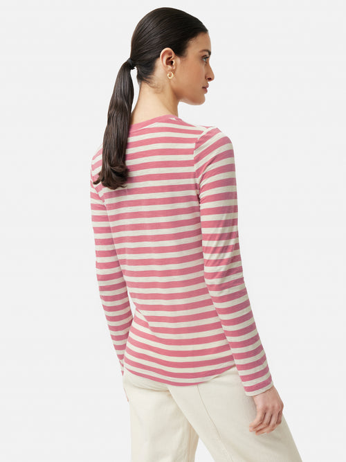 Cotton Slub Stripe Long Sleeve Tee | Pink
