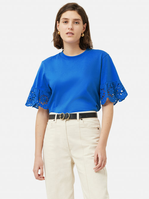 Broderie Anglaise Boxy T-shirt | Blue