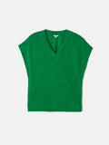 Linen Short Sleeve V Neck Tee | Green
