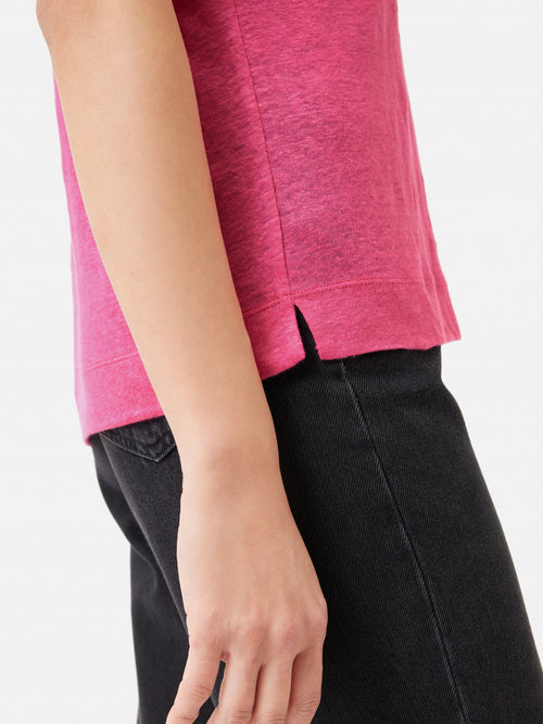 Linen Short Sleeve V Neck Tee | Pink