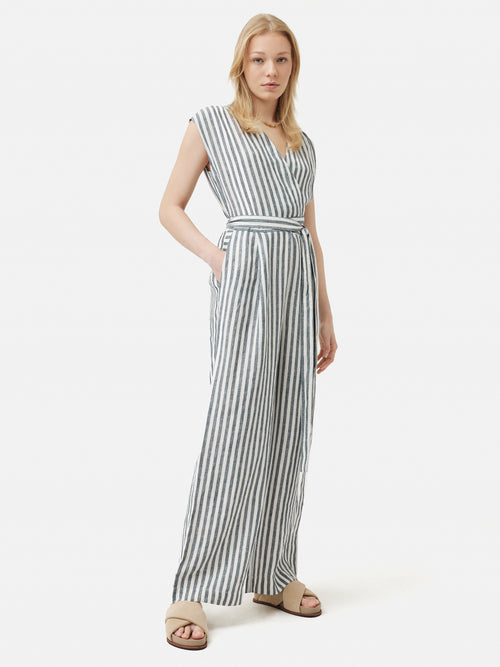 Linen Stripe Jumpsuit | Blue