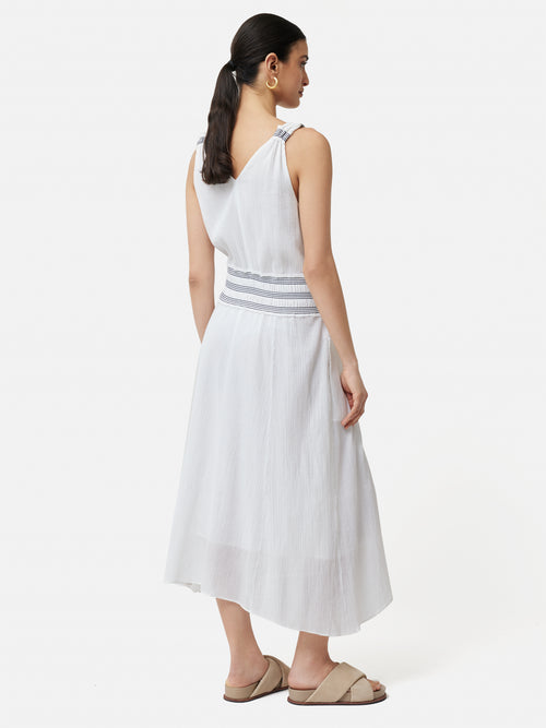 Cotton Crinkle Smocked Dress | White
